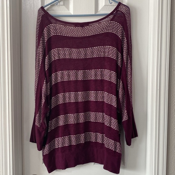 Living Doll Y2K Burgundy and White stripe dolman sleeve cozy sweater 2X - Picture 2 of 5